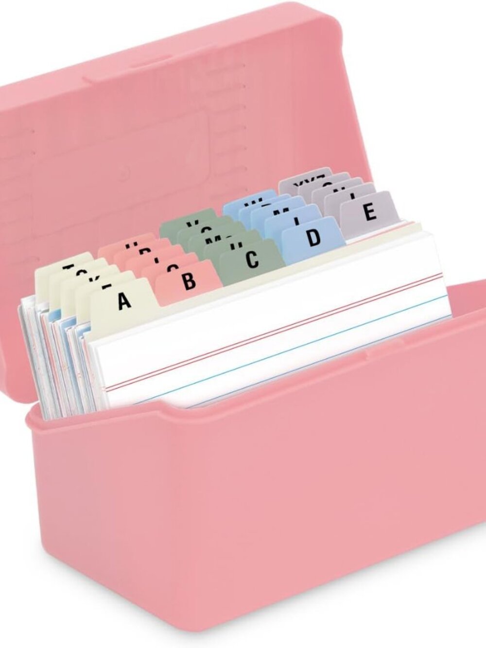 3x5 Index Card Holder with 100 Index Cards and 25 Dividers, Light Pink